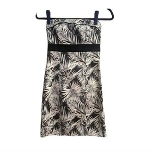H&M Black and Cream Strapless Mini Leaf Pattern Dress